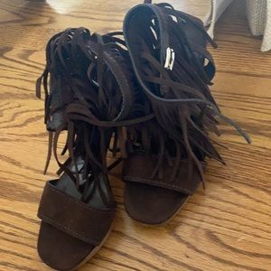 Prada Brown Suede Fringe Sandals